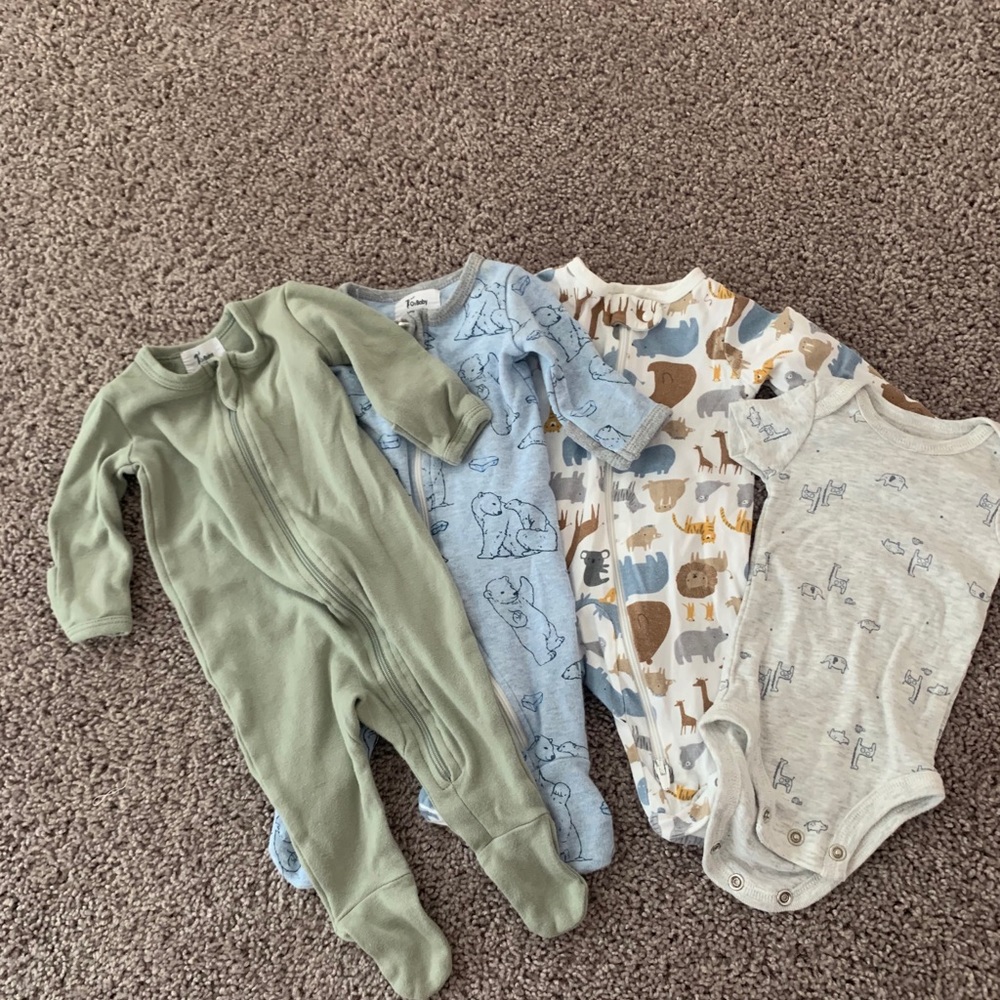 Baby boy zippered footies one piece and one onesie